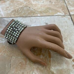 Love Heals rare green pearl and silver Buddha bead cuff bracelet〰️